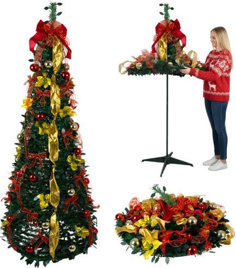Zusammenklappbarer, 1,80 m hoher künstlicher Weihnachtsbaum mit Dekoration