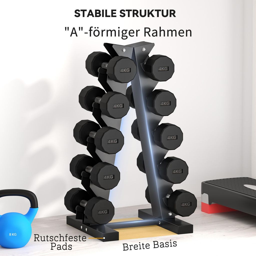 Hantelständer A-Rahmen Aus Metall – 4-stufiges Kurzhantel-Rack, Platzsparend, Für 5–20 Lb Hanteln Hantelständer A-Rahmen Aus Metall – 4-stufiges Kurzhantel-Rack, Platzsparend, Für 5–20 Lb Hanteln