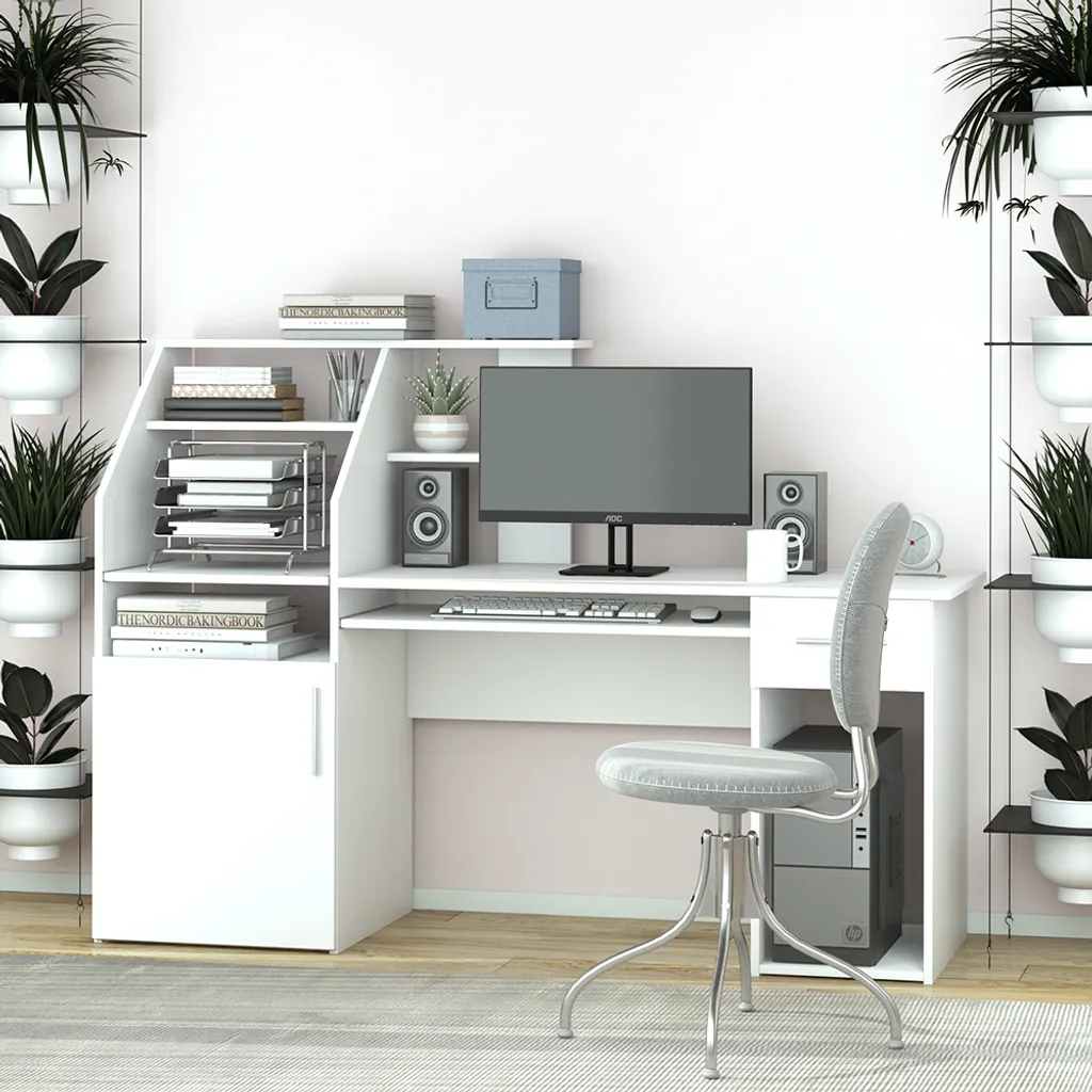 Bureau Blanc Vicco Edwin 166x50.5cm avec Surface de Travail Résistante - 4