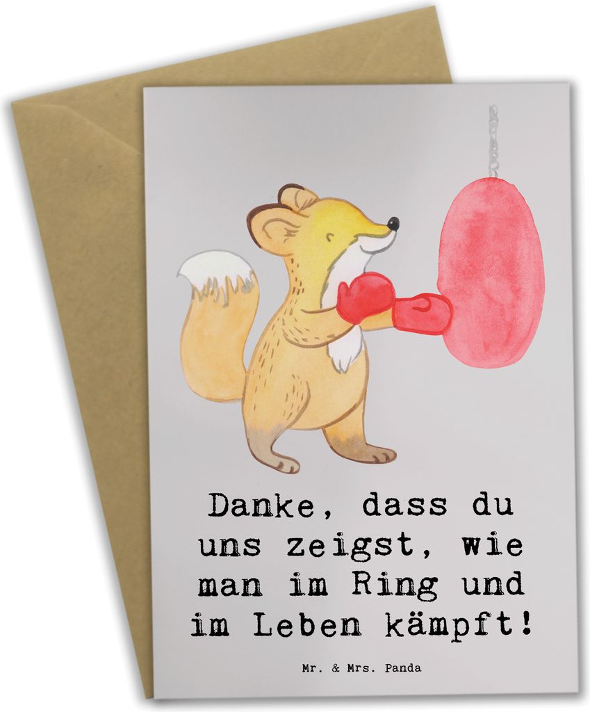 Mr. & Mrs. Panda Klappkarte Boxen Trainerin - Grau Pastell - Geschenk, Boxtrainingsanleitung, Coaching, osterkarte, Grußkarte, Grußkarten, hochze...