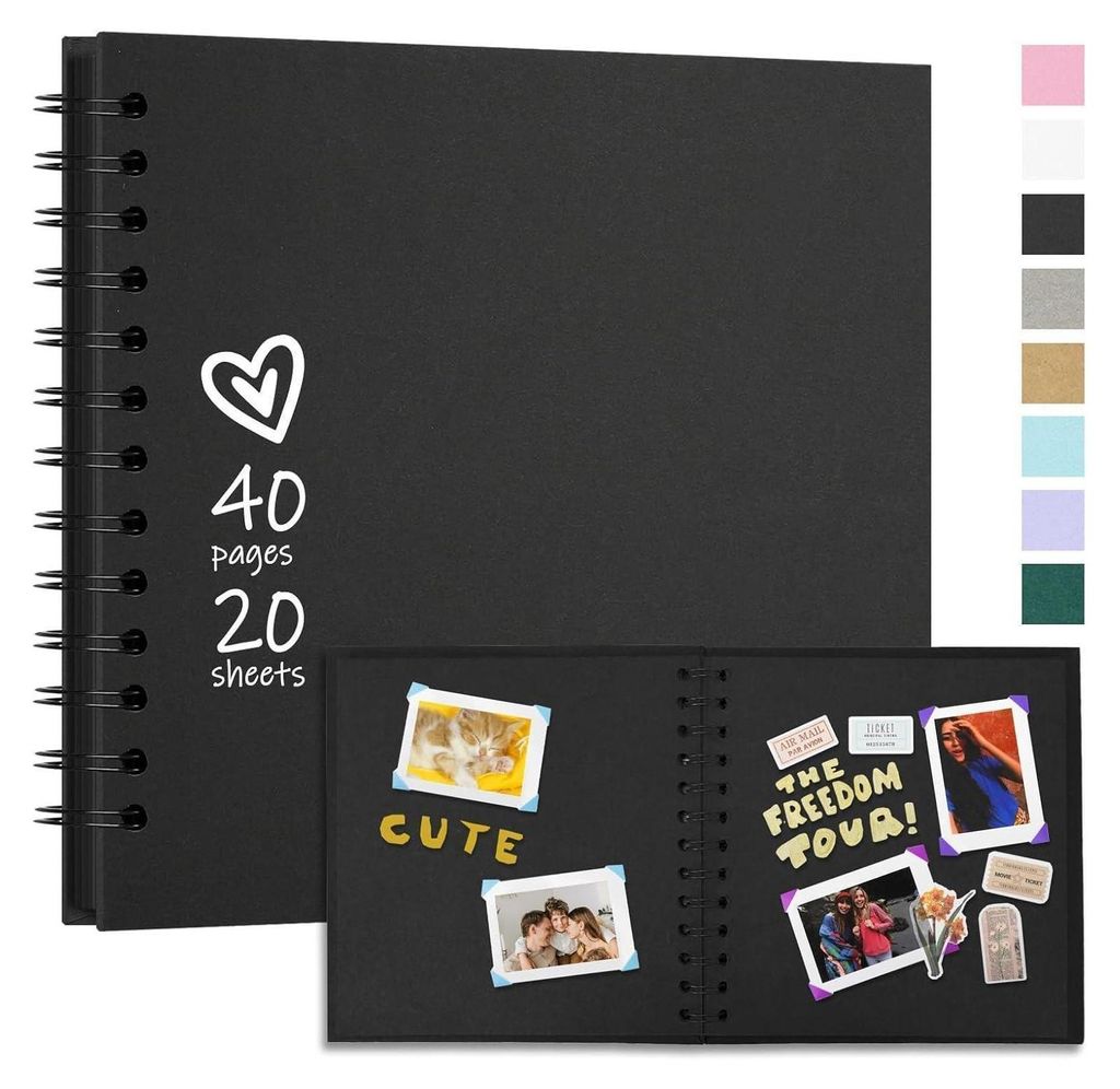 Fotoalbum 18x18 cm Schwarzes Hardcover Spiralalbum mit 40 Produktbild 