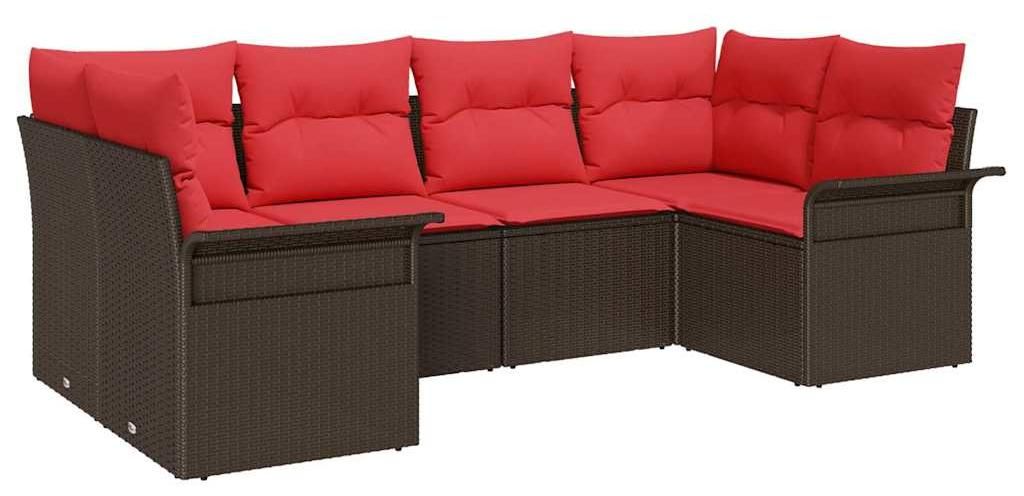 vidaXL Gartensofa-set mit Kissen 6 pcs Braun Poly-Rattan