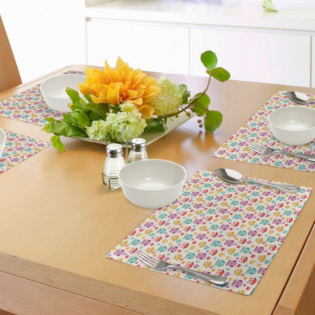 ABAKUHAUS Eulen Platzmatten, Lilien-Popies und Gänseblümchen lebhafte farbige kindische Charakter-Kinder entwerfen, Waschbarer und Farbfester Sto...