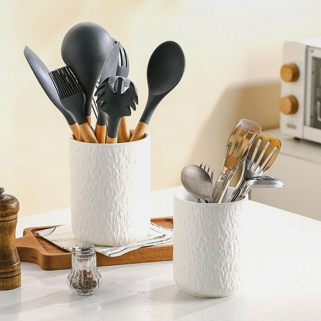 Küchenutensilien Halter Set von 2, Keramik Rock Textur Aufbewahrung Container, Arbeitsplatte Organizer für Besteck, Kochlöfel, Geschirrhalter f...