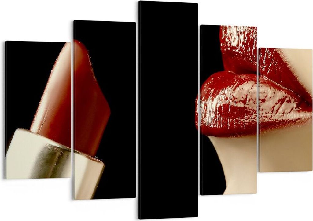 Bild auf Leinwand - Leinwandbild - Frau rote Lippen Lippenstift Gesicht - 150x100cm - Wand Bild - Wanddeko - Leinwanddruck - Bilder - Kunstdruck - ...