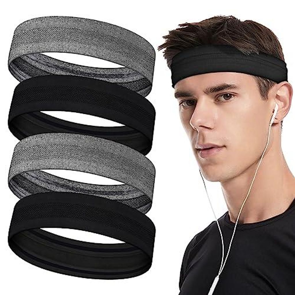 Sport Haarband, 4 Stück Stirnband Damen und Herren, Schweißband Stirn Sommer, Double Sided Feuchtigkeit Wicking rutschfest Headband, Haarbänder ...