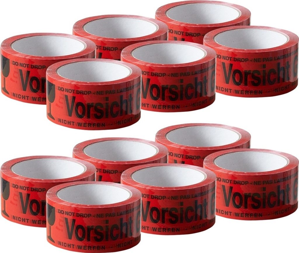 12x Klebeband " Vorsicht Glas " Packband rot Paketband PP Produktbild 1