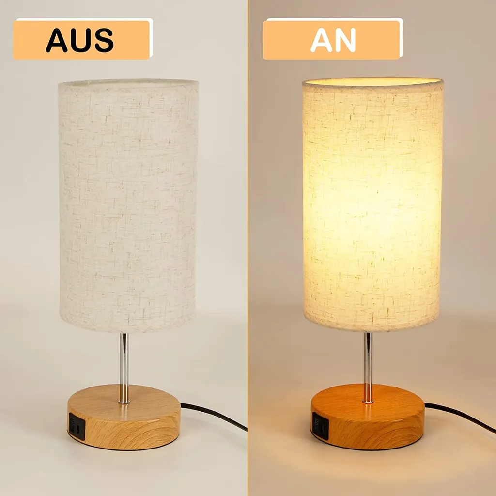 Lampe de Table Moderne E27 avec Chargeur USB et Abat-jour en Tissu x2 - 3