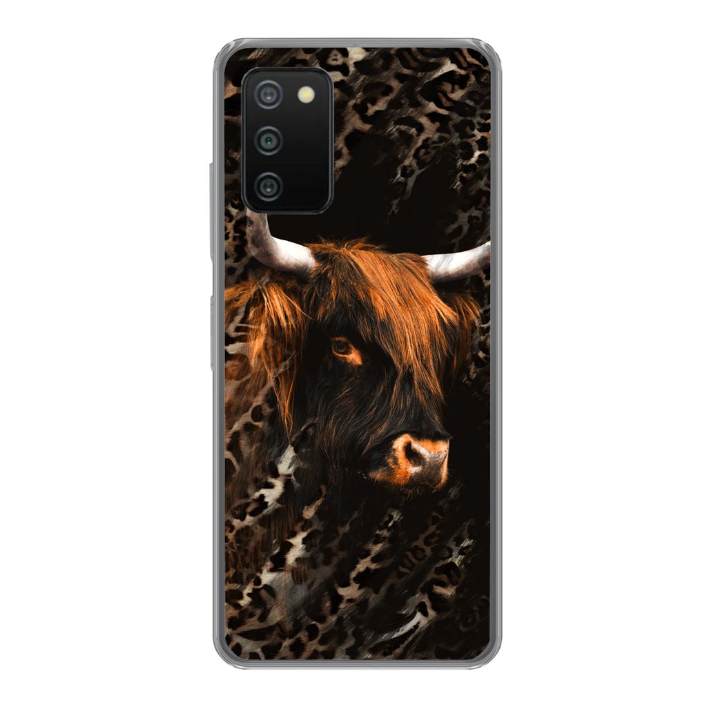 MuchoWow Handyhülle Schutzhülle Hülle für Samsung Galaxy A03s Schottischer Highlander - Pantherdruck - Schwarz Silikon Softcase Handy Hülle ...