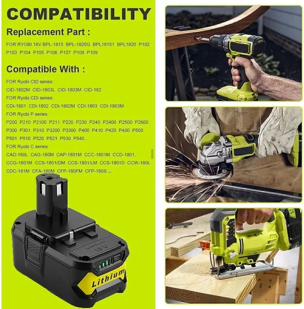 Batterie 18V pour Perceuse Ryobi One+ et Chargeur Rapide 5Ah Li-Ion