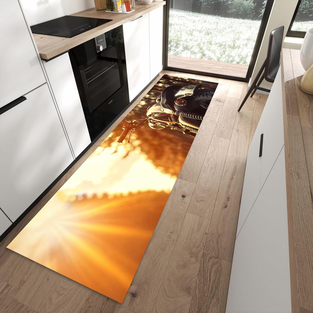 Küchenteppich 80x280cm rutschfest & abwischbar PVC Läufer - Motorradsonne