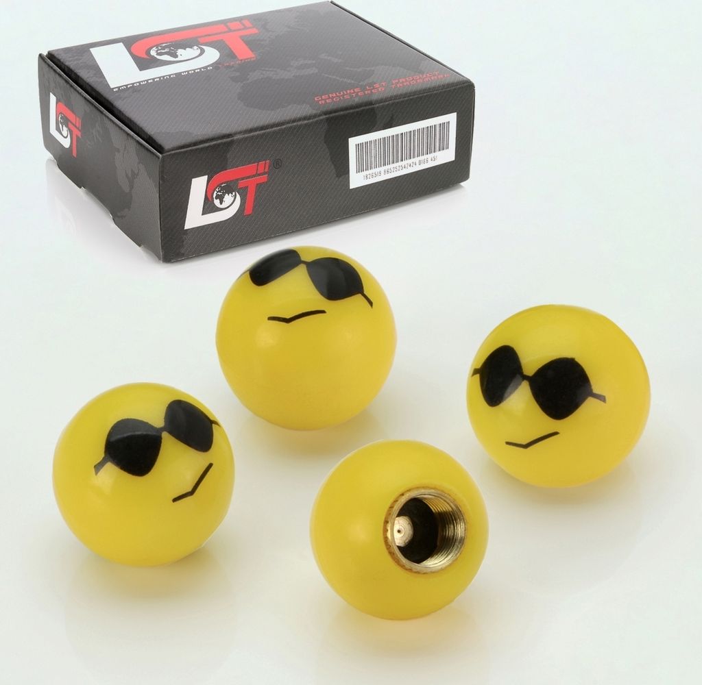 4x Reifen Ventilkappen Kappe Smiley Sonnenbrille Gelb für CITROEN PEUGEOT DACIA