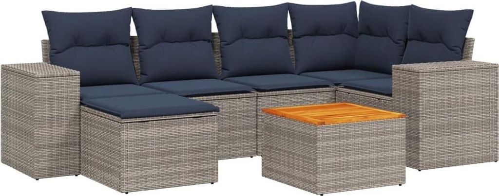 vidaXL 7-teiliges Gartensofa-Set mit Kissen, grau, Polyrattan
