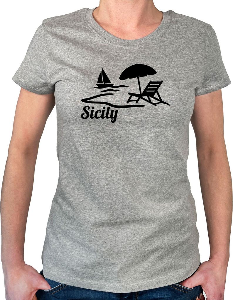 Huuraa Damen T-Shirt Sicily Italien XL Sport Grey Bio Baumwolle Fairtrade Damenshirt Geschenkidee