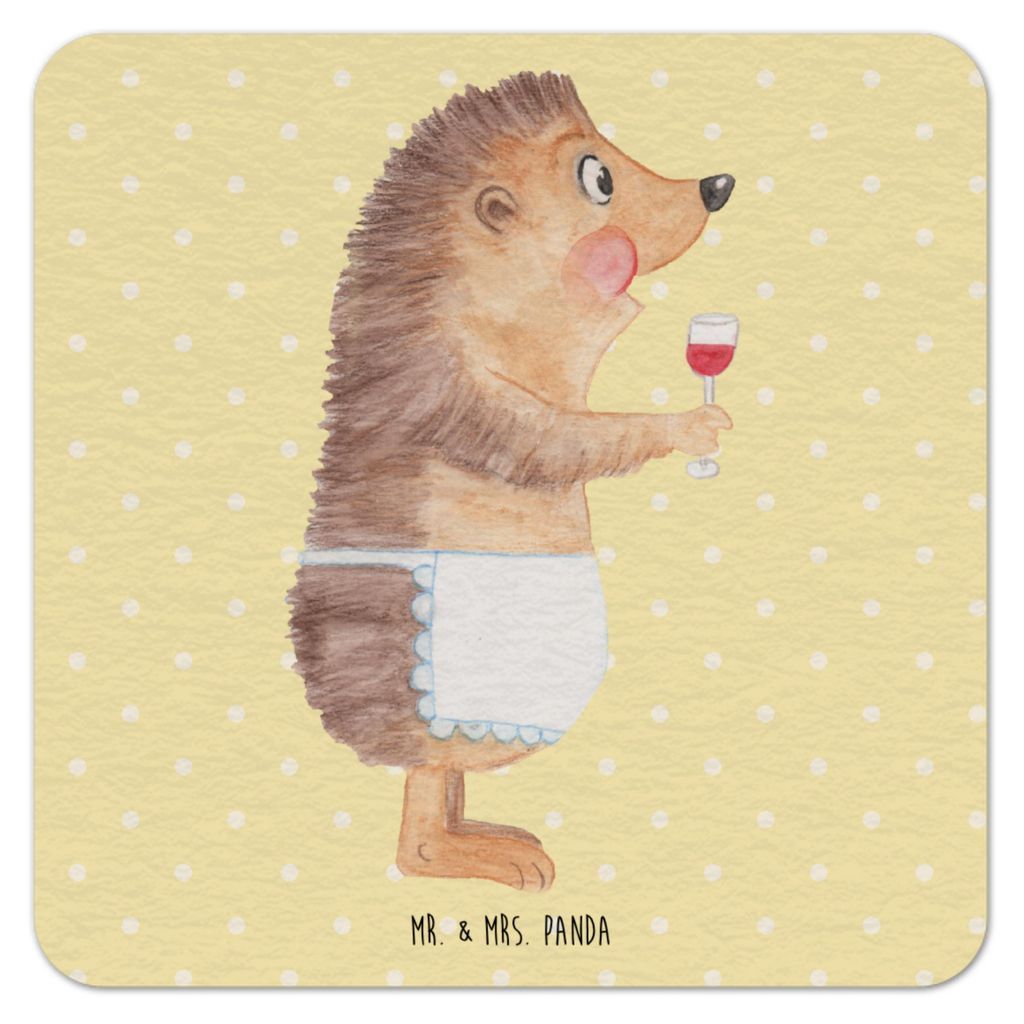 Mr. & Mrs. Panda Pappuntersetzer Igel Wein 100er Set - Gelb Pastell - Geschenk, Spruch, Weißwein, Tassenuntersetzer, Weinglas, Kaffeeuntersetzer, ...