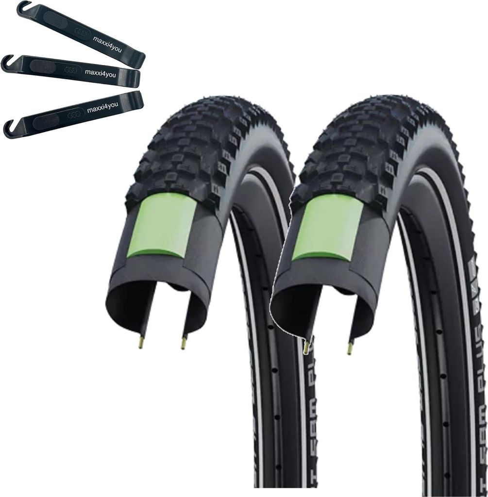 2 x Schwalbe Smart Sam Plus Performance E-50 DD Greenguard Schwarz-Reflex 47-622 (28 x 1,85) inkl. maxxi4you Reifenheber