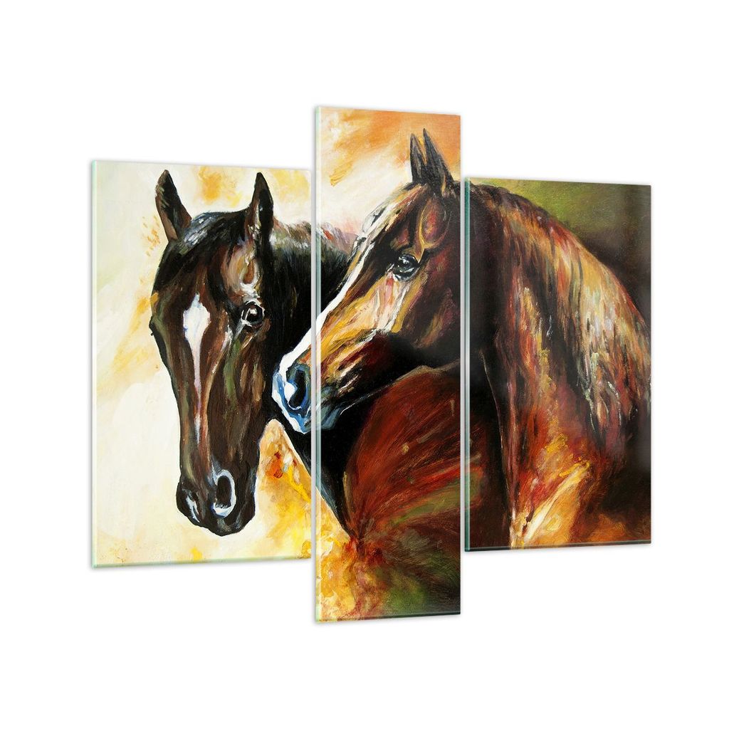 Bilder auf glas - Pferd Natur Tier - 95x80cm - Glasbilder - Wandbilder - Kunstdruck - zum Aufhängen bereit - Wanddekoration aus Glas - Glas Bilder...