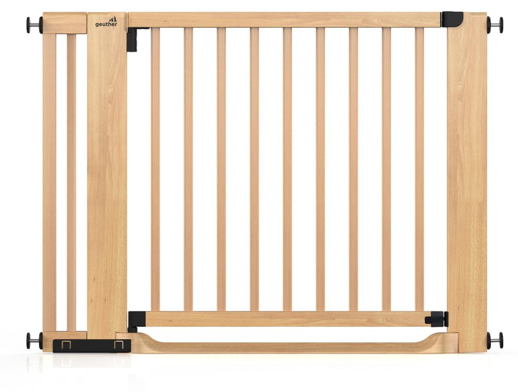 GEUTHER Easylock Flat Step Holz Treppen- & Türschutzgitter | Natur | 105–113 cm | Ohne Bohren | Flacher Tritt | Auto-Close | EN 1930