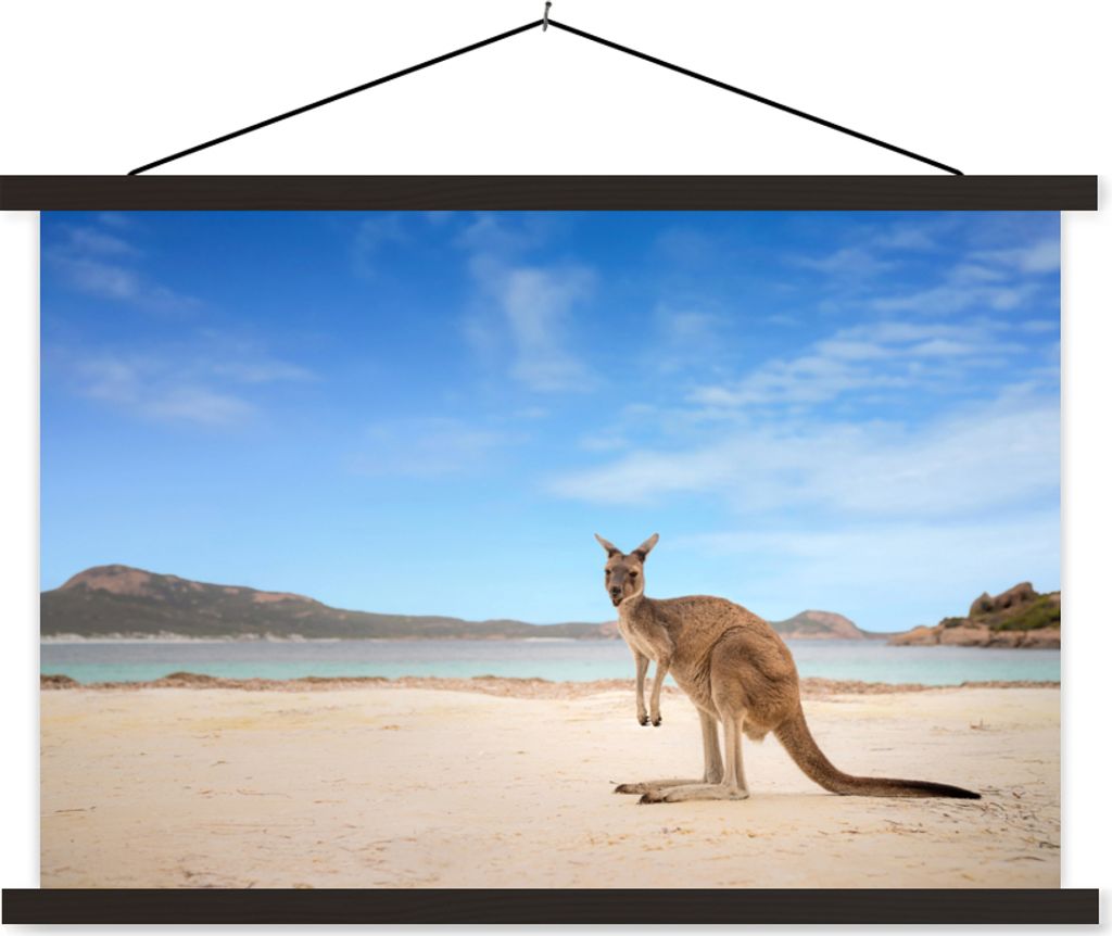 MuchoWow Textilposter Strand - Känguru - Australien 120x80 cm mit schwarzem Rahmen - Wanddeko