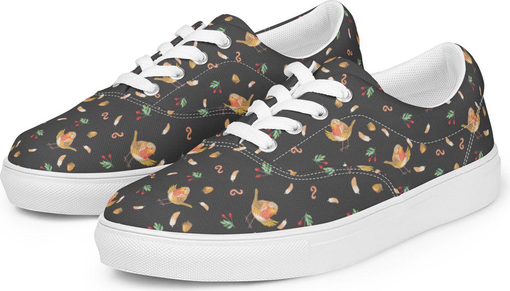 Mr. & Mrs. Panda Sneaker Damen Rotkehlchen Federn Größe 41 - Grau - Geschenk, Vogel, Damenschuhe, Lustige Sprüche, Spruch Mut, Sportschuhe, flie...