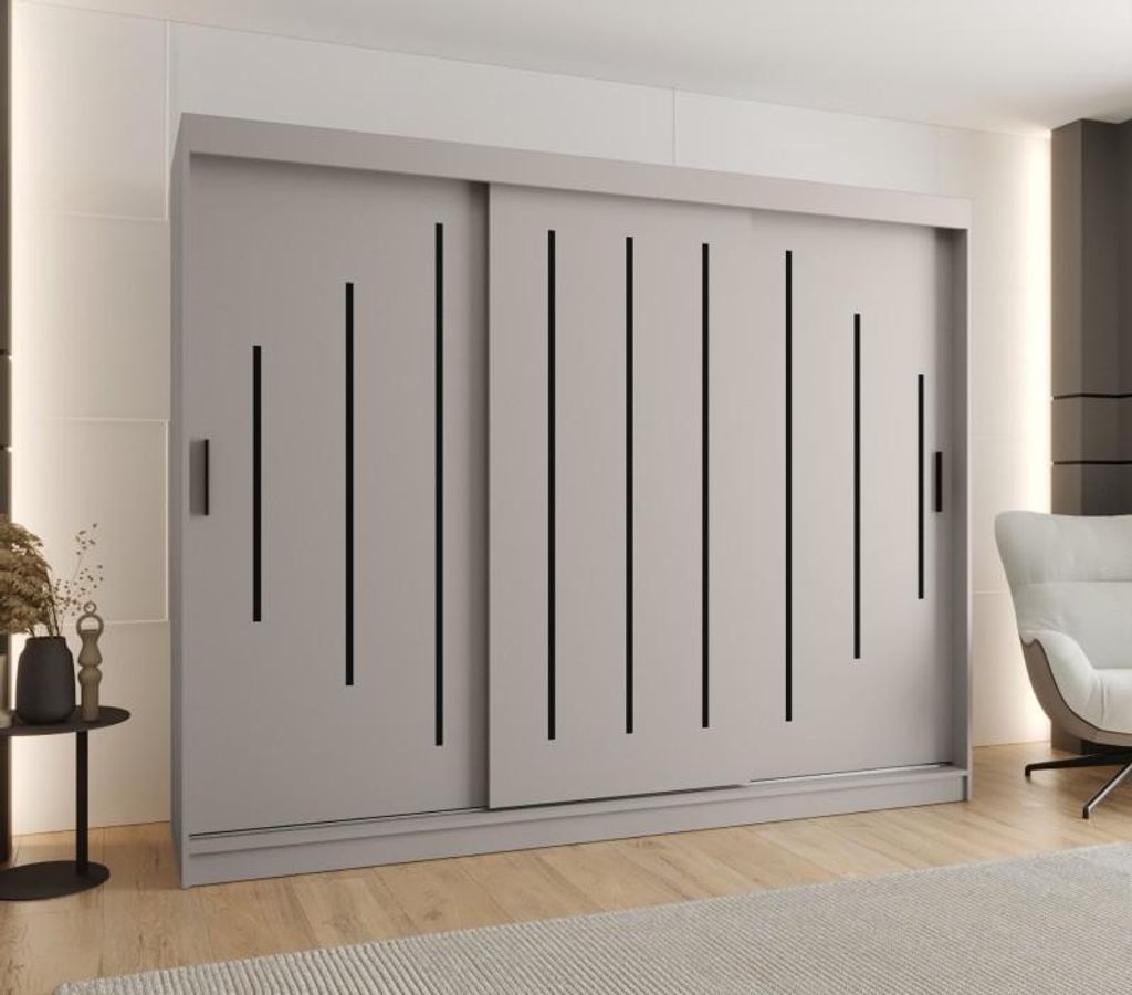 Kleiderschrank 250 cm CASANDRA mit Schiebetüren – Kaschmir/Schwarz