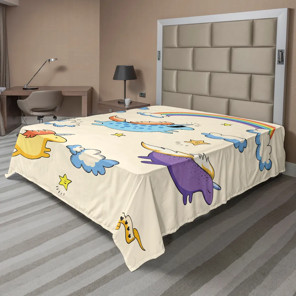 Drap Plat Licorne 1 Pièce Multicolore 244x205 cm en Tissu Doux Pastel