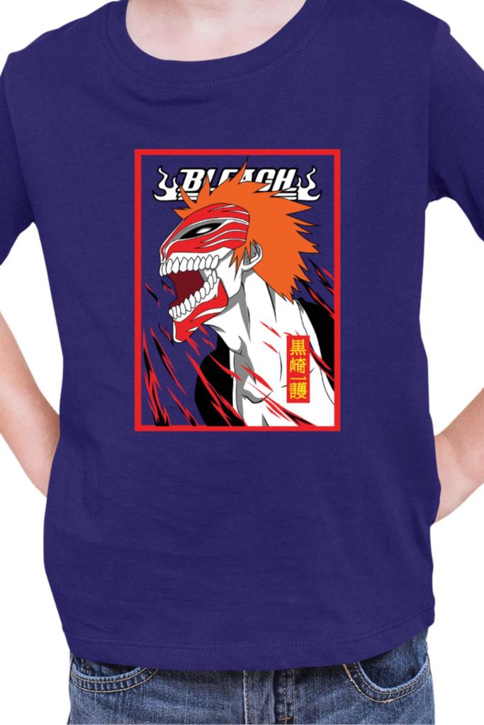 Kinder T-Shirt Manga Japan Anime Comics Animation Bleach 002, 7-8 Jahr - 128 / Dunkelblau