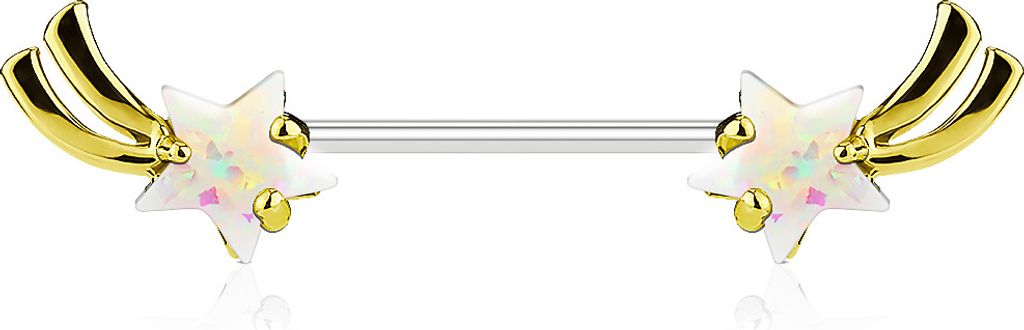 Brustwarzen Piercing Nippelpiercing Brustpiercing Sterne Sternschnuppen Straight Barbell gold-klar