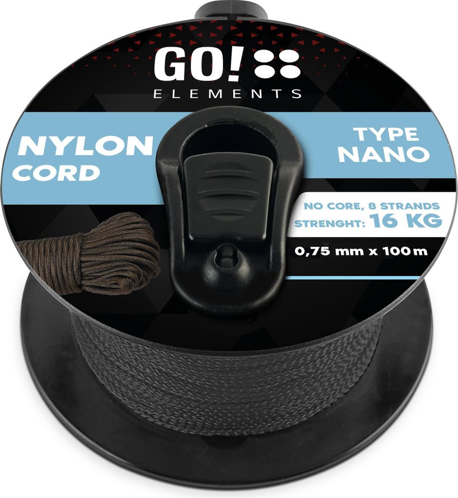 GO!elements 100m Nano Cord Seil aus reißfester Nylonschnur - 0,75mm Nano Cord Typ Nano Schnur - geeignet als Allzweckseil & Reepschnur - Max. 16kg...