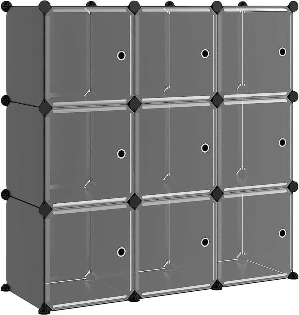 Regalsystem mit 9 Würfeln und Türen Schwarz PP