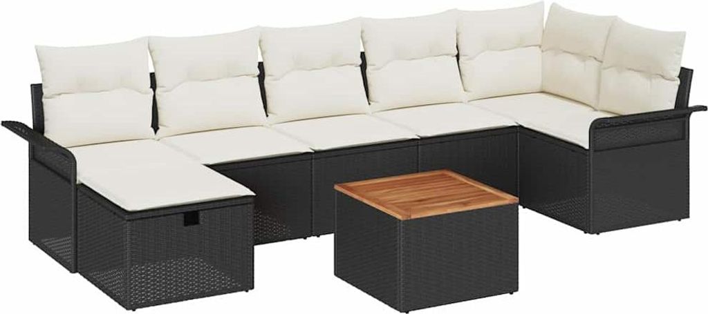 vidaXL Gartensofa-set mit Kissen 8 pcs Schwarz Poly Rattan
