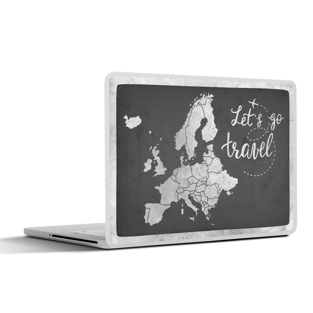 MuchoWow Laptop Aufkleber Sticker Cover Vintage Eurocard mit dem Text "Let's go travel" - schwarz und weiß 32.5x23.5 cm - Sticker für Laptop - ...