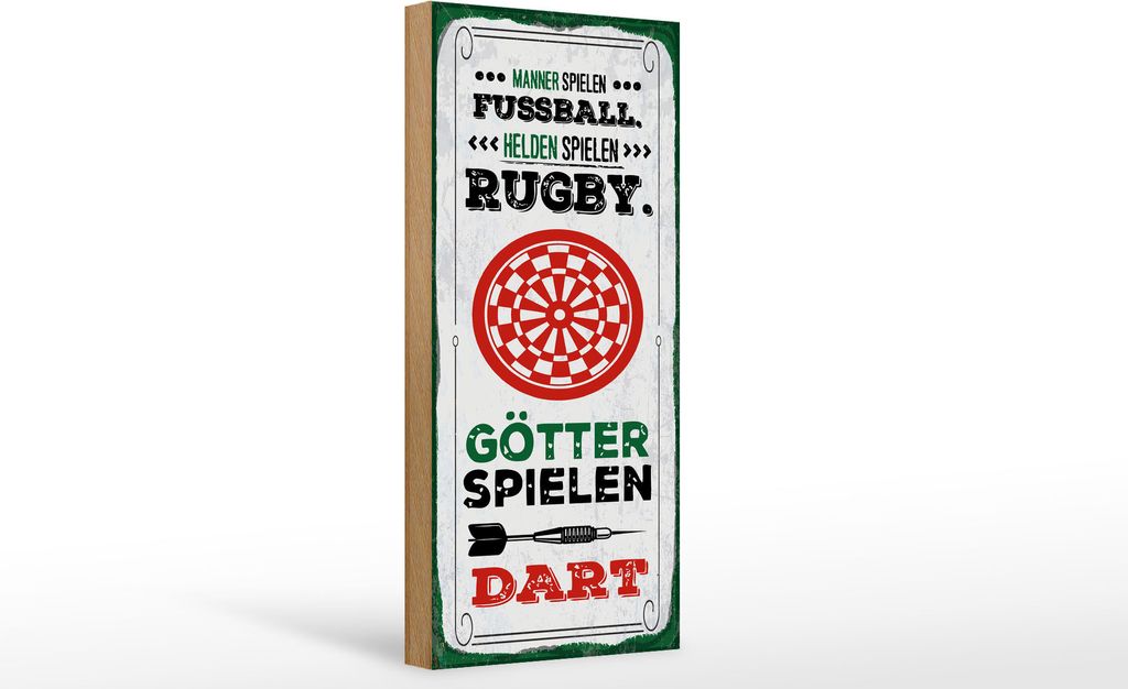 Holzschild Männer Fußball Helden Rugby Götter Dart, 27x10 cm, Holzschilder Spruch Sport Hobby