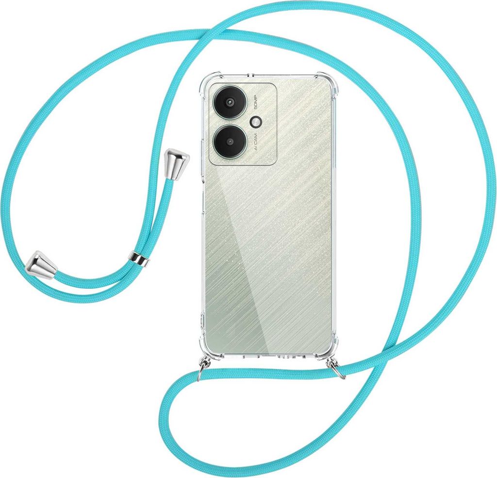 Handykette Backcover-Schutzhülle mit Band (Metall silberfarben) für Xiaomi Redmi 13C 5G, Poco M6 5G - türkis
