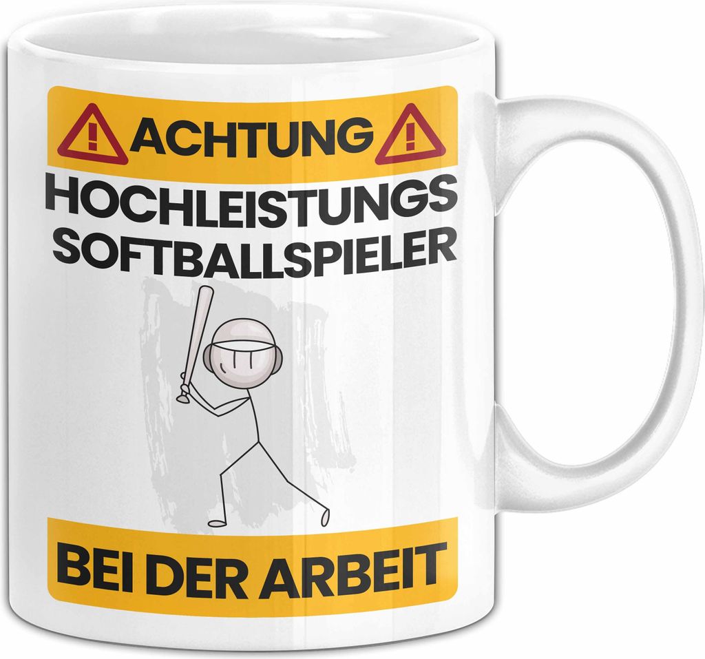 Softballspieler Tasse Geschenk Lustiger Spruch Geschenkidee für Softballspieler Achtung Hochleistungs Softballspieler Bei Der Arbeit (Weiß)