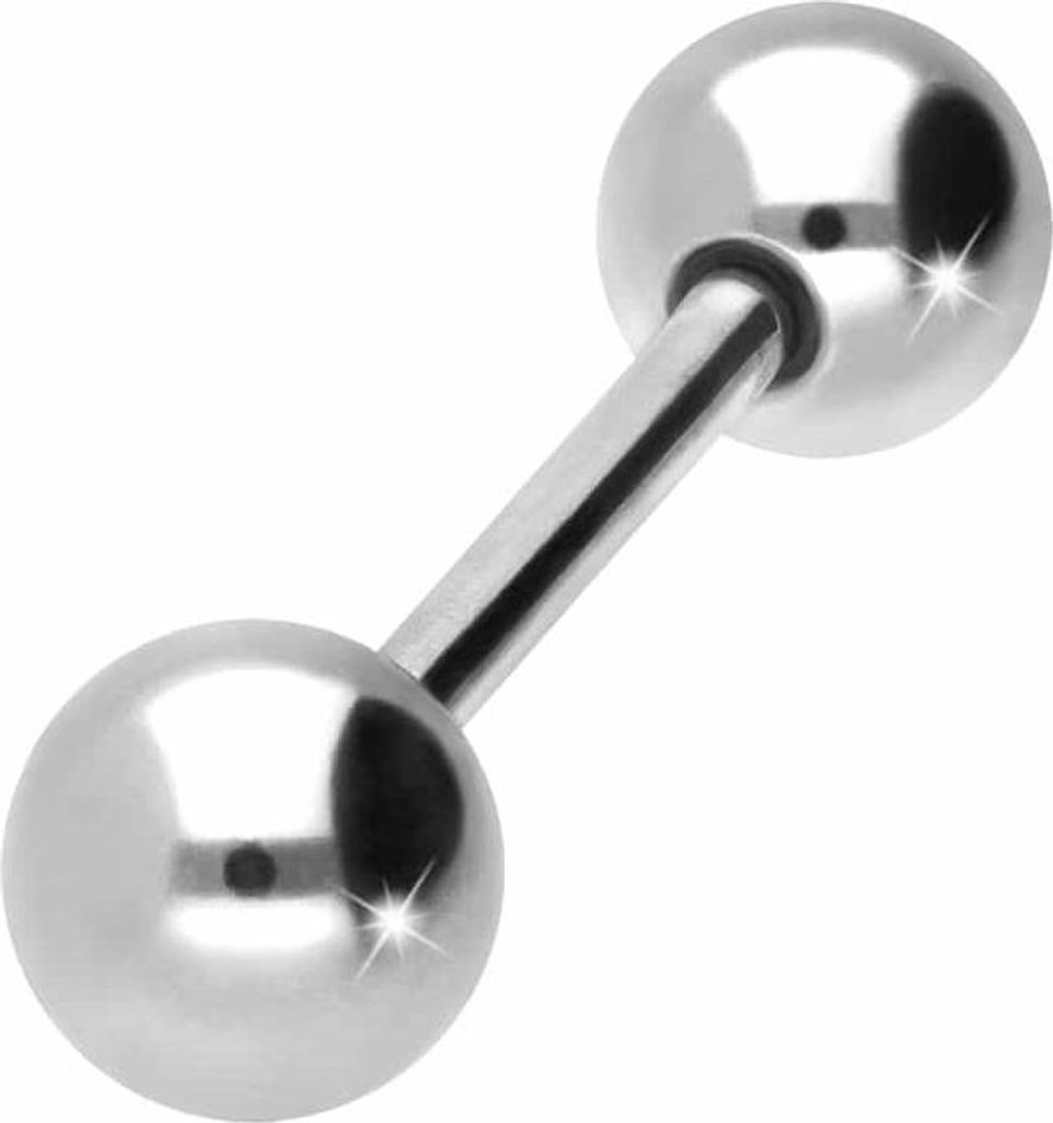 Zungenpiercing, Intim-Piercing Titan Barbell WeißGold Stablänge: 12mm + Stabstärke: 1,6mm + Kugelgröße: 6mm