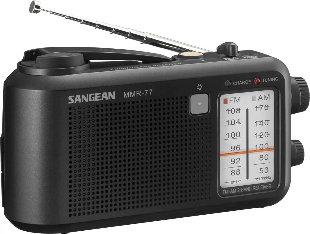 Radio d'urgence Sangean MMR-77 Robuste à Manivelle et Finition Noir Mat