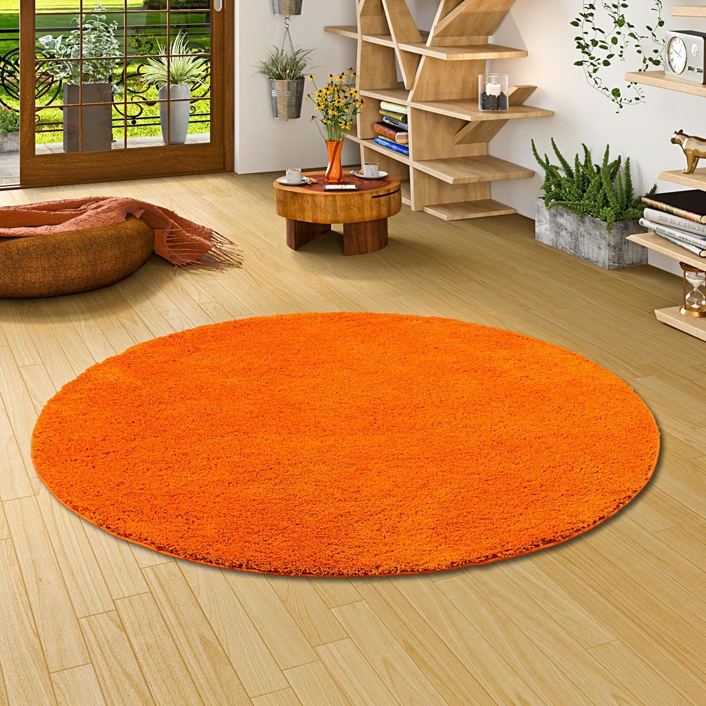 Hochflor Shaggy Teppich Palace Orange Rund, Größe:133 cm Produktbild 