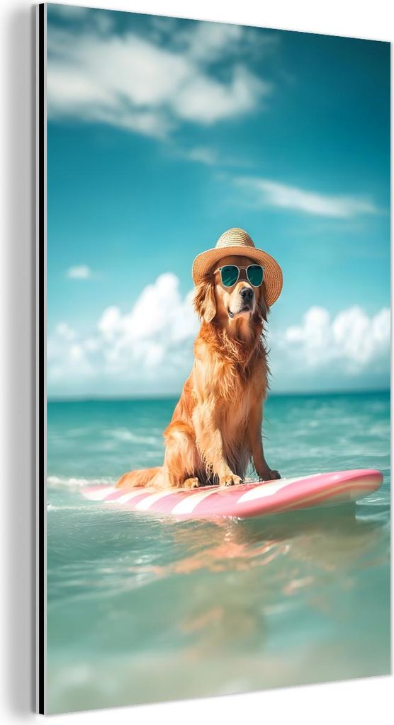 MuchoWow Wanddekoration Metall Metallbild Wandkunst 20x30 cm Meerwasser - Hund - Golden Retriever - Sonnenbrille MuchoWow Aluminium Gemälde - Alu ...
