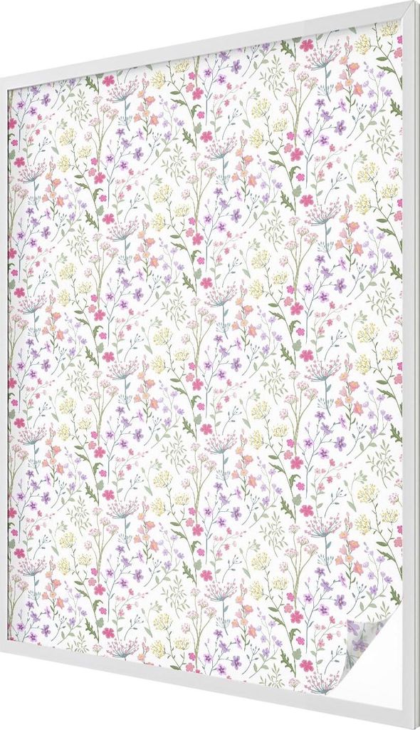 Buntglas Fensterfolie – 146x100 cm – Stained-Glass Design – blickdichte dekorative Sichtschutzfolie – selbstklebend, UV-Schutz – Blumenwiese