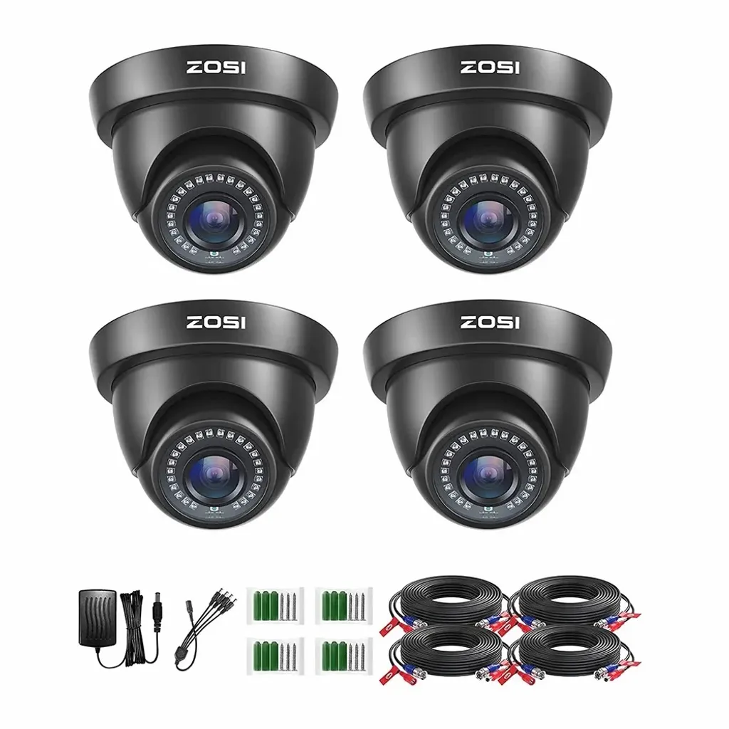 ZOSI Lot de 4 caméras de sécurité filaires HD 1080p vision nocturne noir