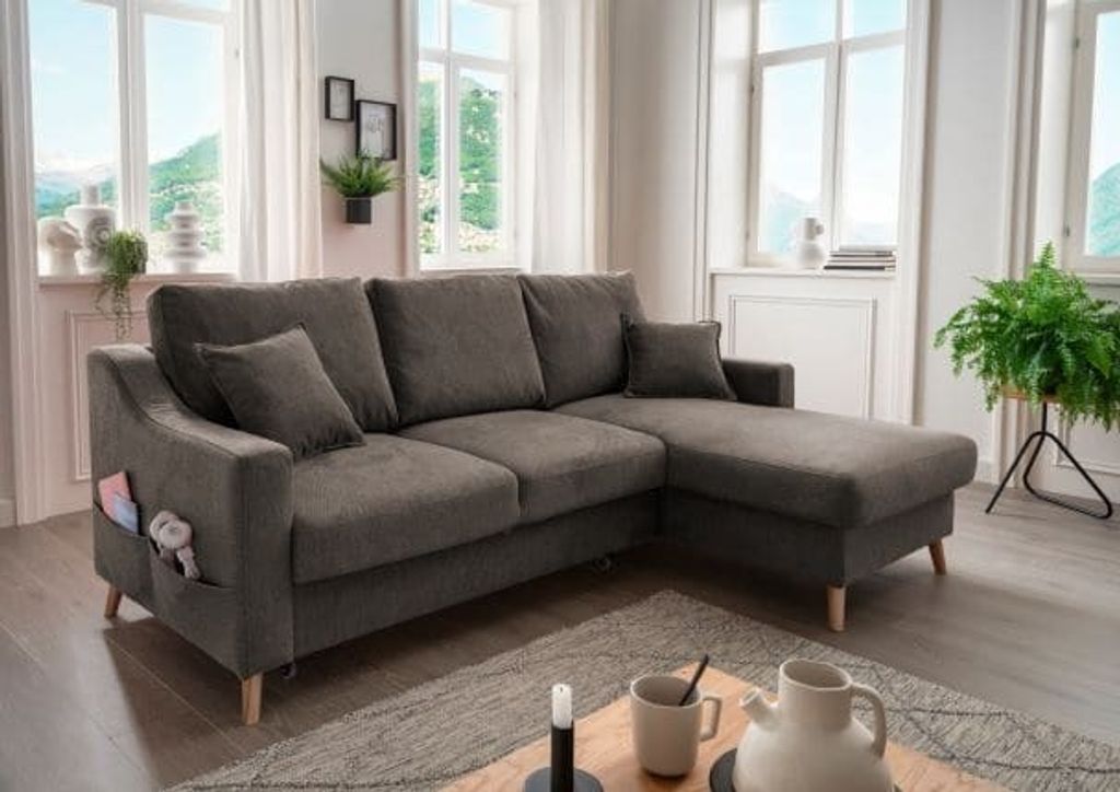 Benformato Ecksofa Valentina mit Bettkasten in verschiedenen Farben erhältlich Mikrofaser : Braun Designer-Farben: Braun