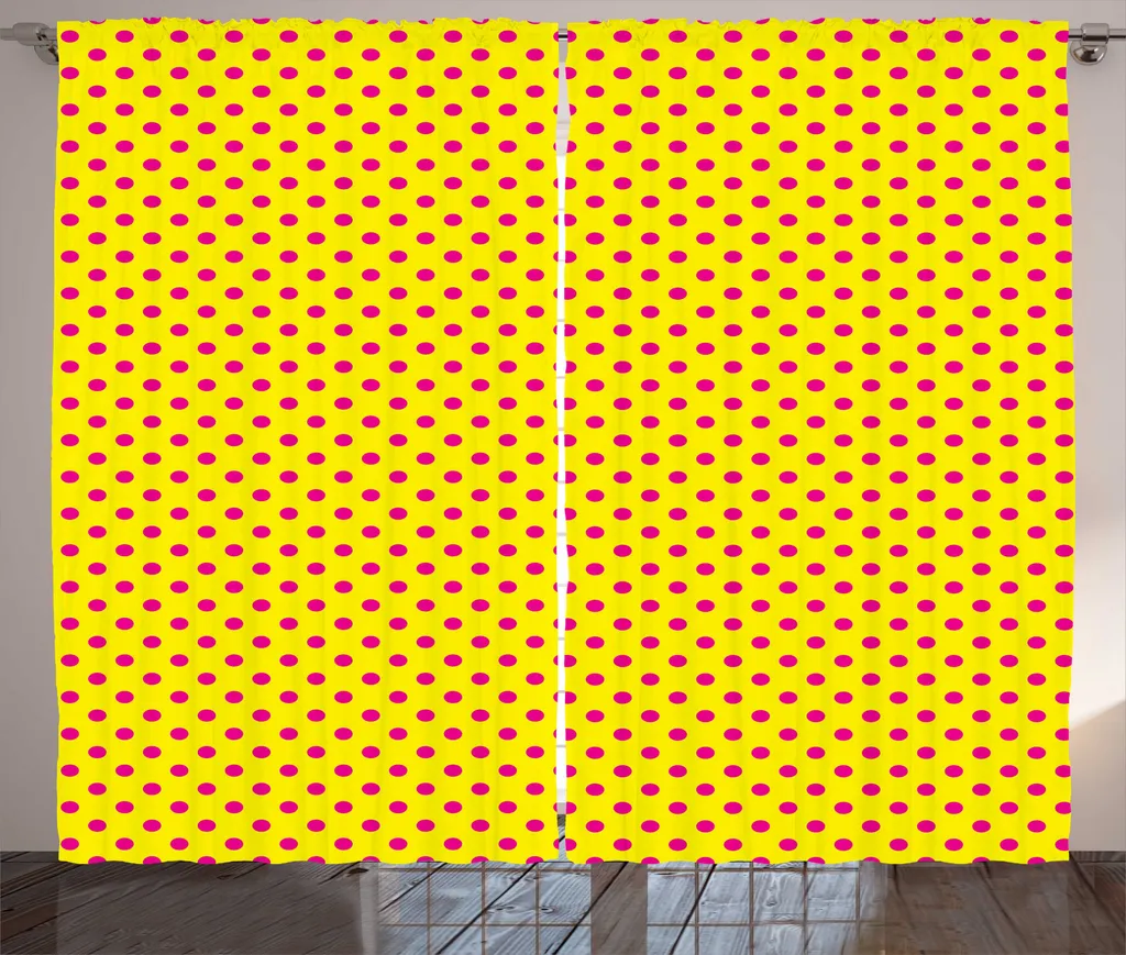 Tenda Lavabile Pois Rosa Giallo ABAKUHAUS 280x175 Soggiorno