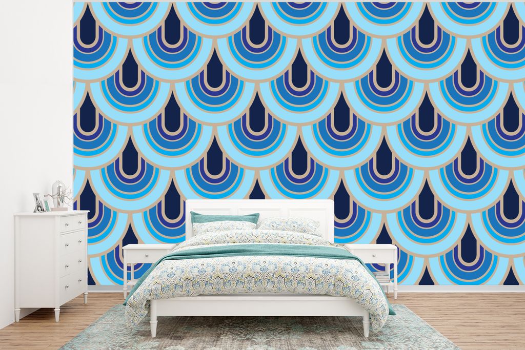 MuchoWow Fototapete für Wohnzimmer oder Schlafzimmer Wandtapete Vinyl Motivtapete Retro - Muster - Jugendstil - 350x260 cm - Wohnzimmer-Tapete