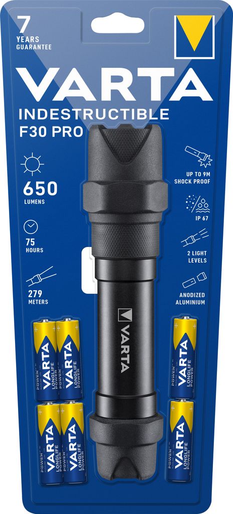 Varta INDESTRUCTIBLE F30 PRO, Baterka, Čierna, Hliník, 9 m, Obrázok produktu 