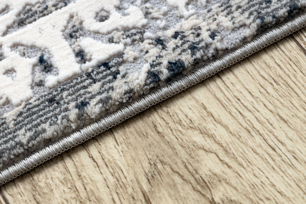 Modern Teppich REBEC Franse 51122A - zwei Ebenen aus Vlies creme / dunkelblau Blau 80x150 cm