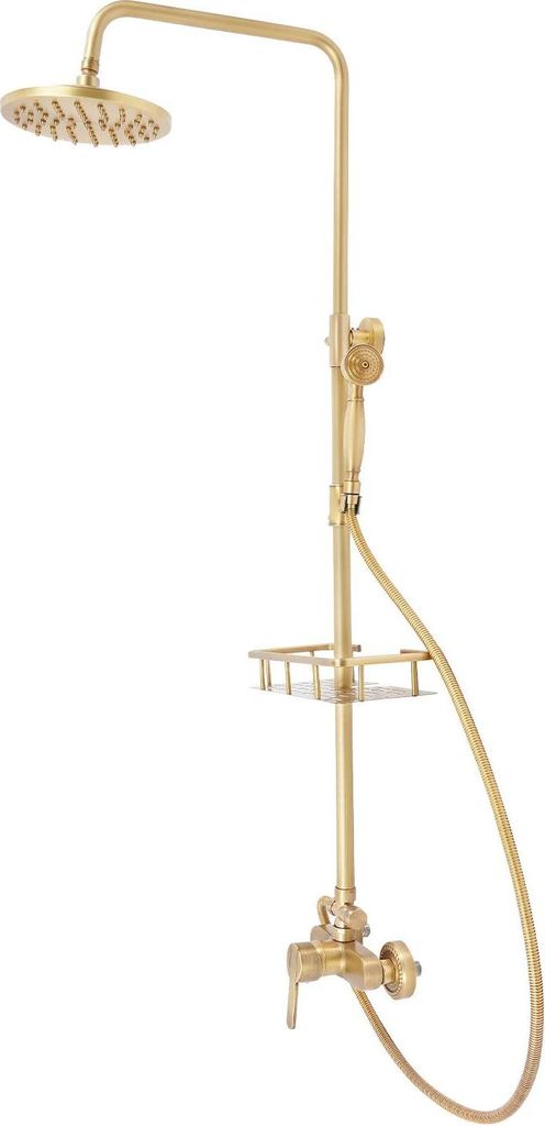 Vintage Duschset - Wandmontage, Kopf- und Handbrause - Höhenverstellbar - Messing - Kupferventil - 360° drehbare Kopfbrause - 1,5 m Schlauch - Br...