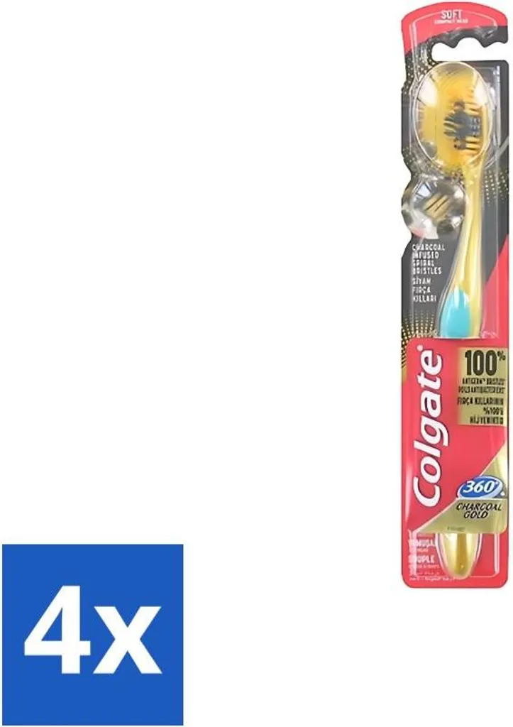 Pack 4 Spazzolini Colgate 360 Charcoal Gold Soft - Design Nero e Oro