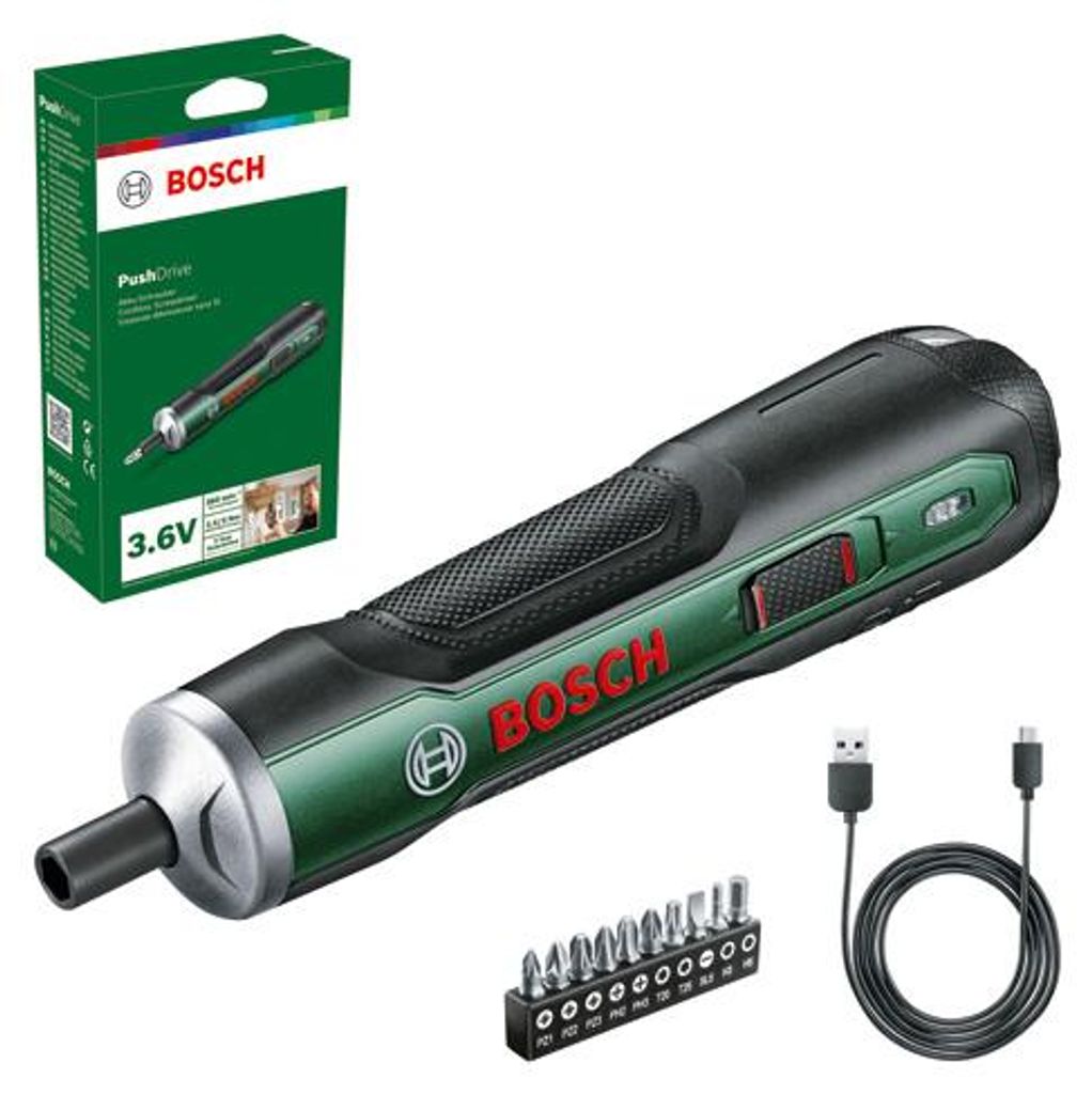 Akku-Schrauber PushDrive, 10x Standard-Schrauberbits Produktbild 