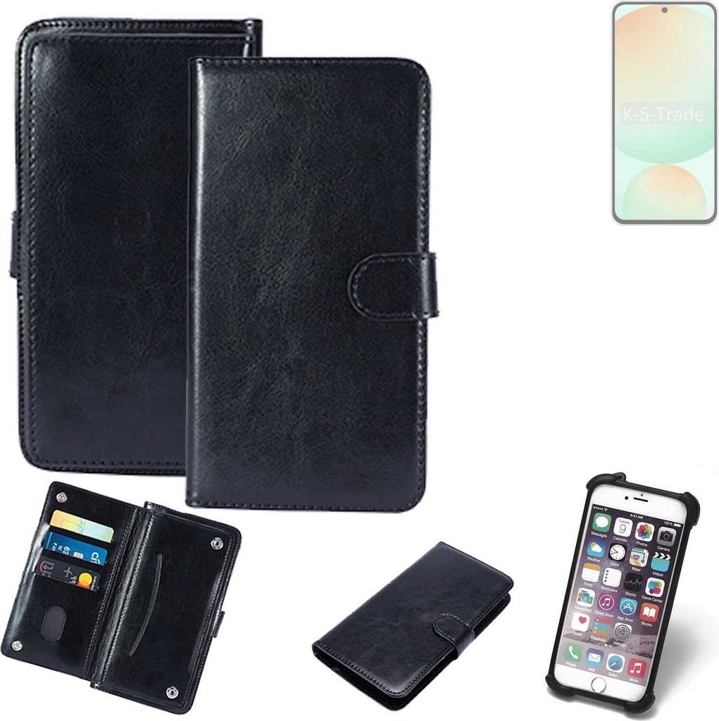 K-S-Trade 360° Hülle kompatibel mit Samsung Galaxy S24 FE schwarz Kunstleder Case BookCase WalletCase Kunstlederederhülle Handyhülle, Rundumschutz